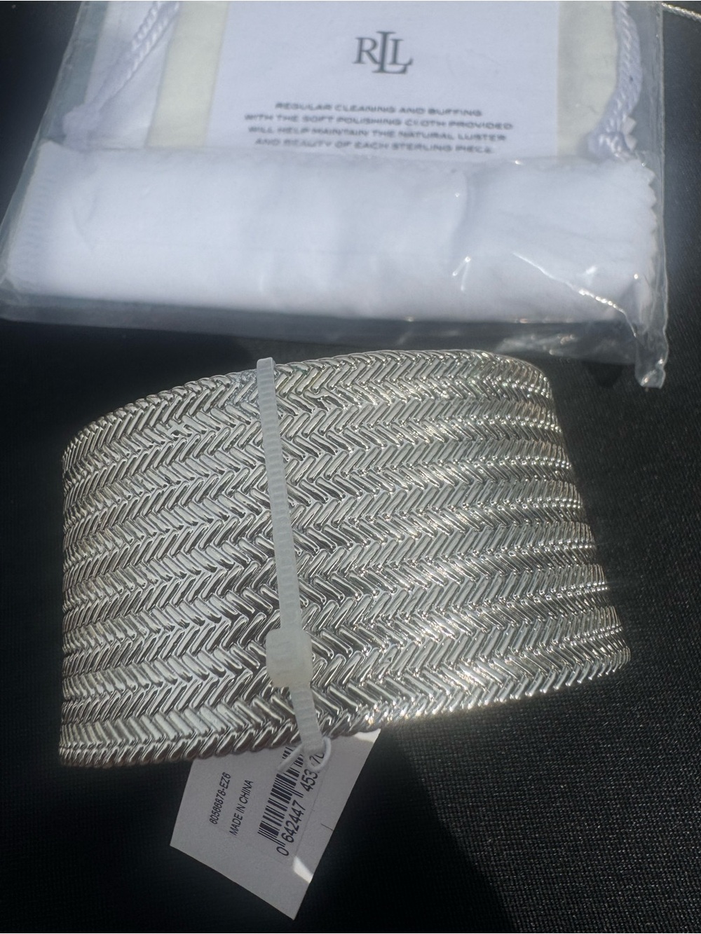 Lauren Ralph Lauren Silver Herringbone Mesh Cuff Bracelet